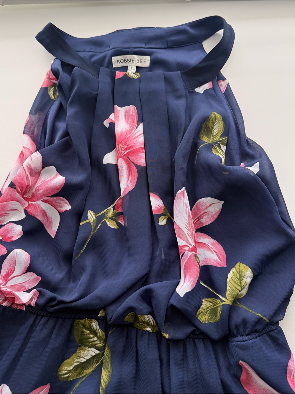Robbie Bee Navy Maxi Dress with Pink Floral Print - Picture 4 of 12